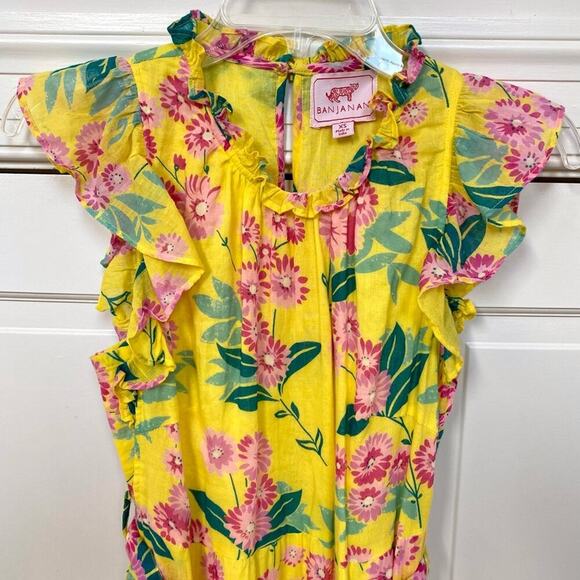 Banjanan Bella Midi Dress Yellow Aurora Print Ruffle Cotton Tie Waist Tuckernuck - Picture 14 of 15